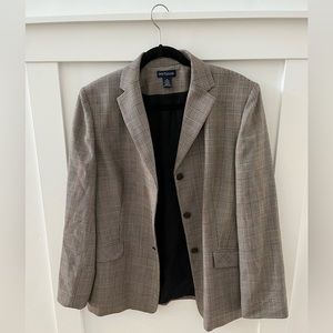 Ann Taylor Blazer Multicolor Black Beige Houndstooth Plaid Pattern Size 14